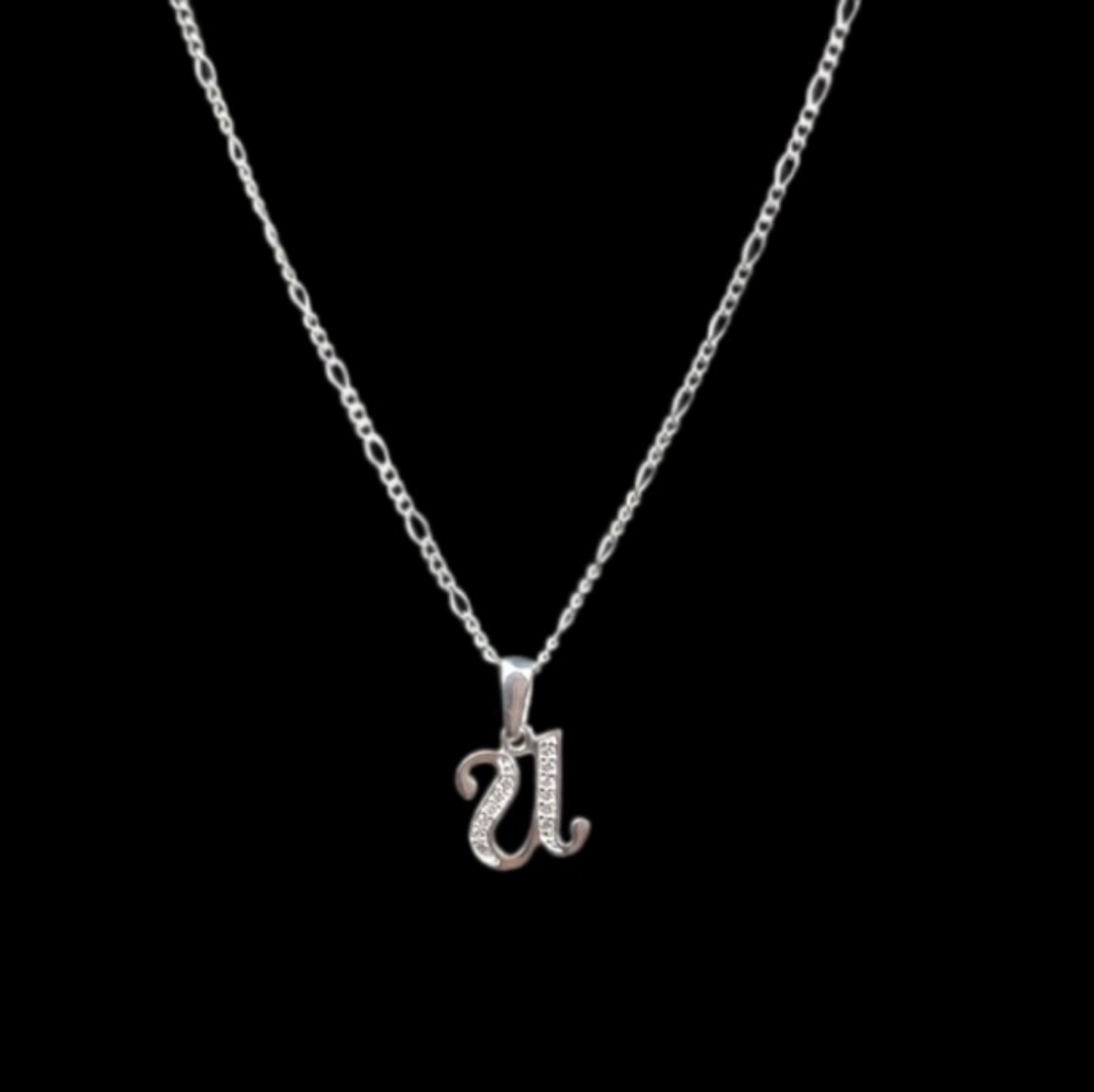 925 sterling silver alphabet‎ letter U pendant necklace